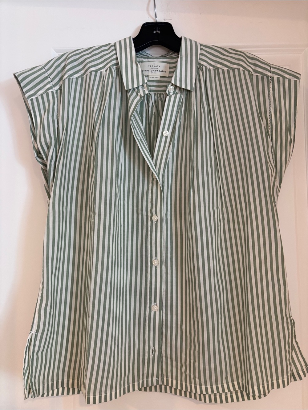Trovata Green and White Vertical Stripe Button-Down Shirt